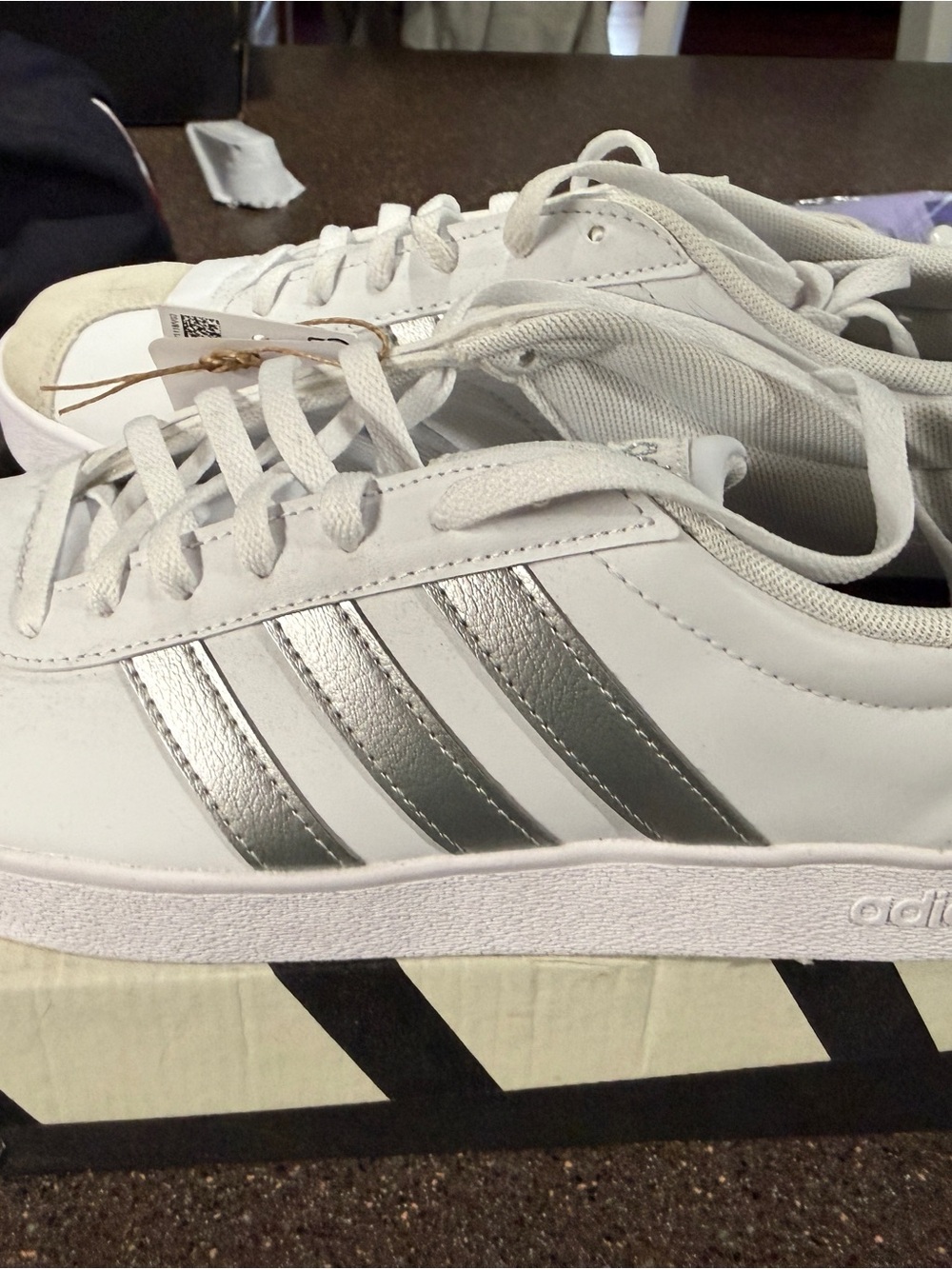 adidas Women's White Sneakers with Silver Three Stripes